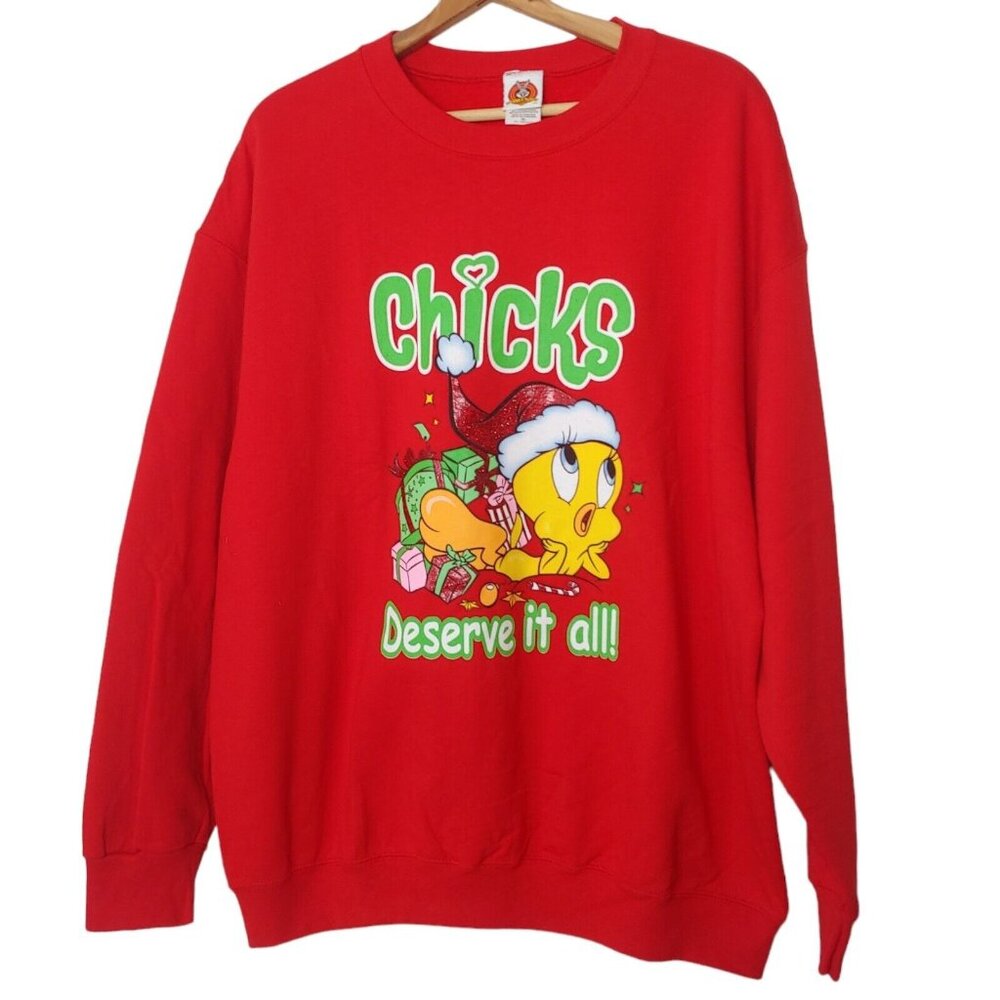 Looney Tunes Tweety Bird Chics Deserve It All Womens XL Sweatshirt Red FLAWED